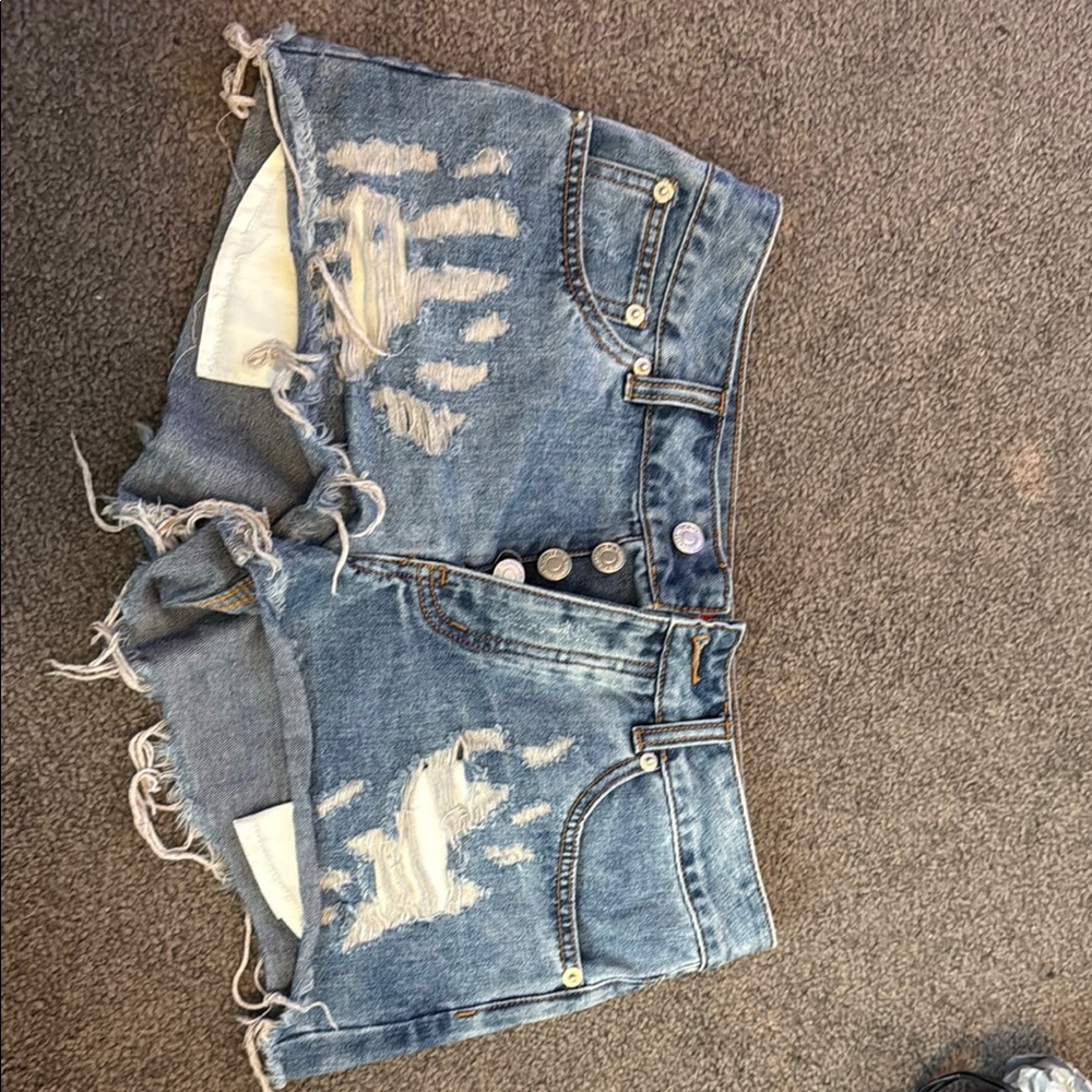 Blue Distressed Jean Shorts with Elephant Design